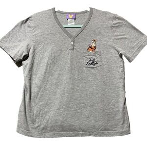 Disney Tigger Shirt Large Henley Single Stitch Embroidered Tigger Tuff EnoughVTG